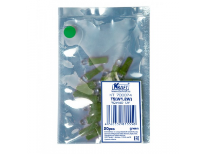 Светодиодная лампа T5 W1.2W (W2x4.6D) 12v Green от KRAFT Светодиодная лампа T5 W1.2W (W2x4.6D) 12v Green